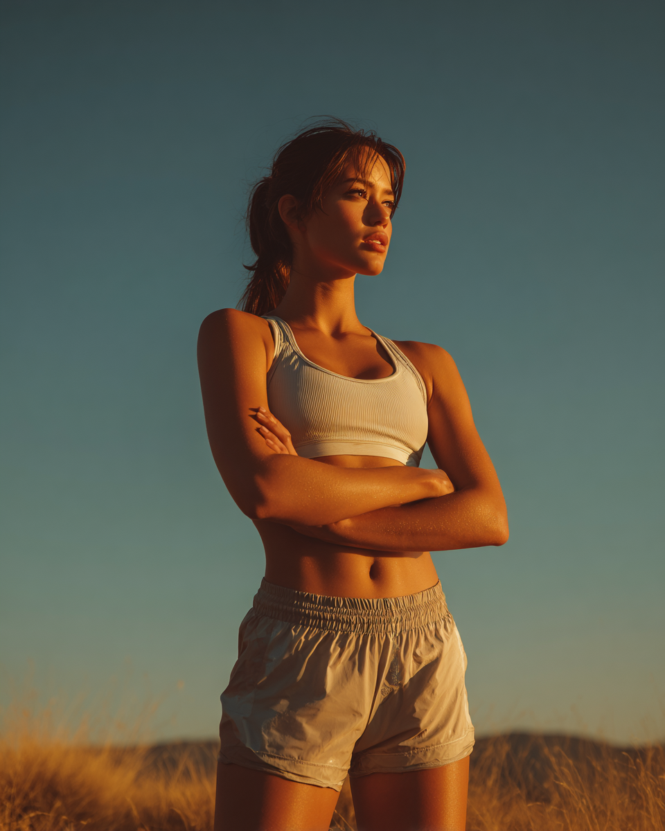 Atleta feminina em luz dourada